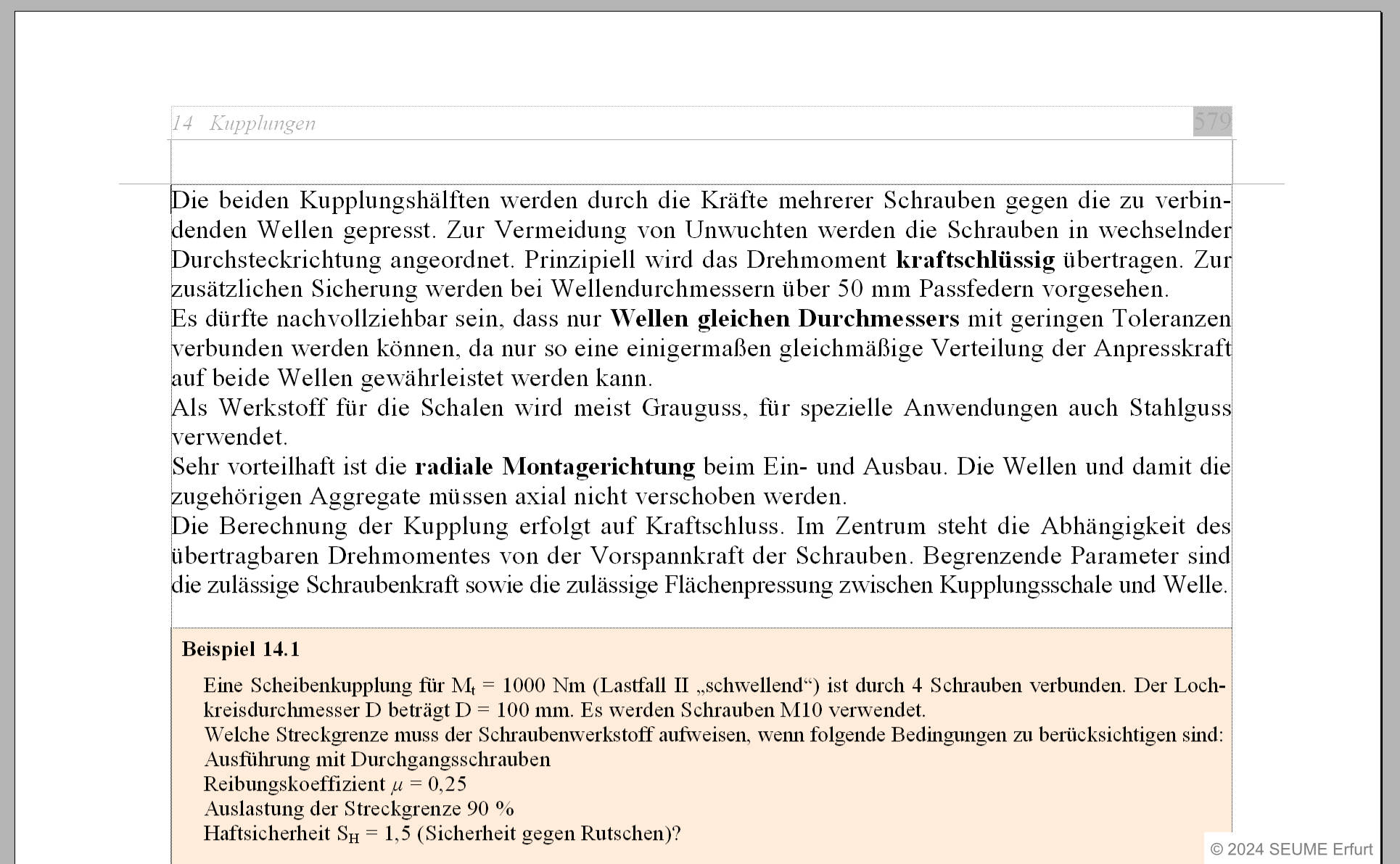 Bildschirmfoto einer Druckseite mit Text und einem Beispiel im Satzprogramm.