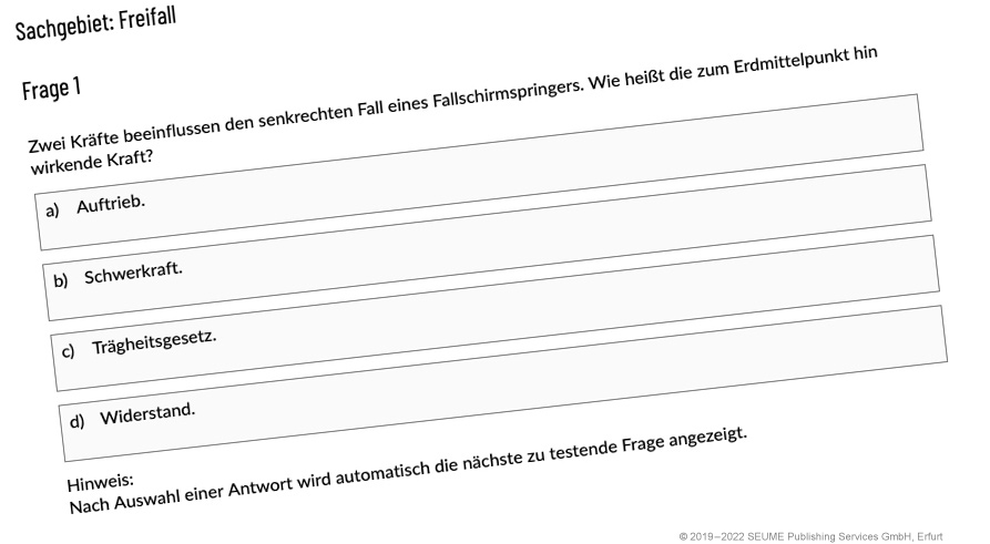 Darstellung einer Frage und der Antwortmöglichkeiten 
            in einem Online-Lernsystem.