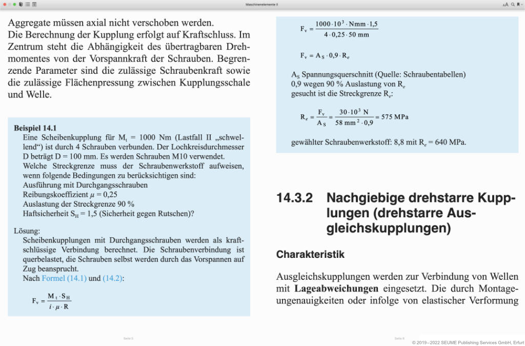 Bildschirmfoto eines E-Books mit Text, einem Beispieltext
    und Formeln.