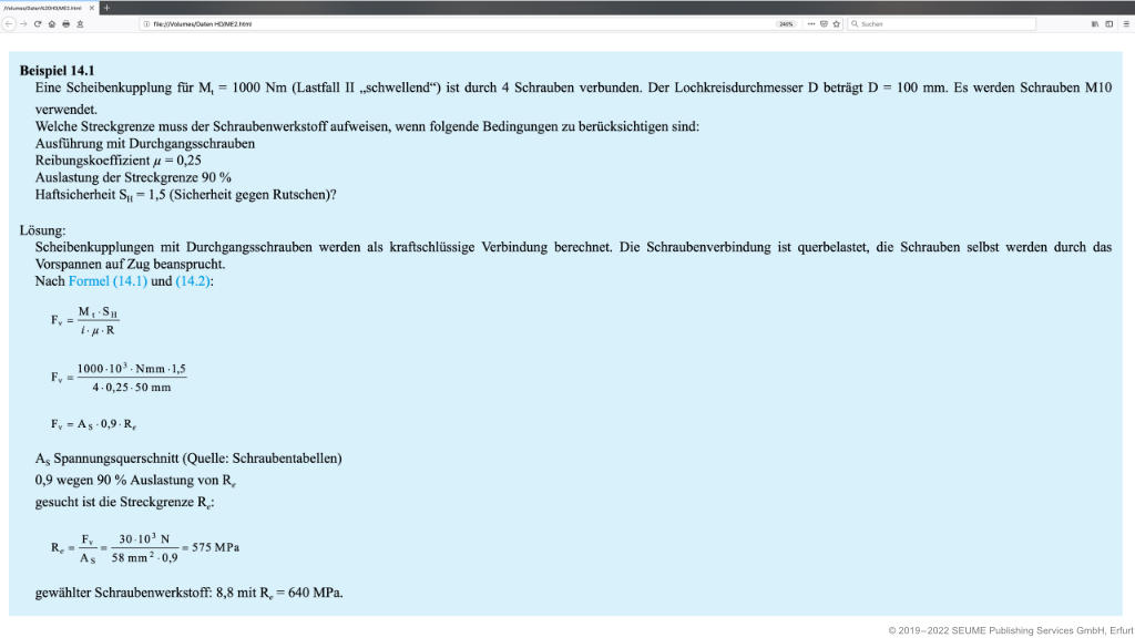 Bildschirmfoto einer HTML-Seite mit einem Beispieltext
    und Formeln.